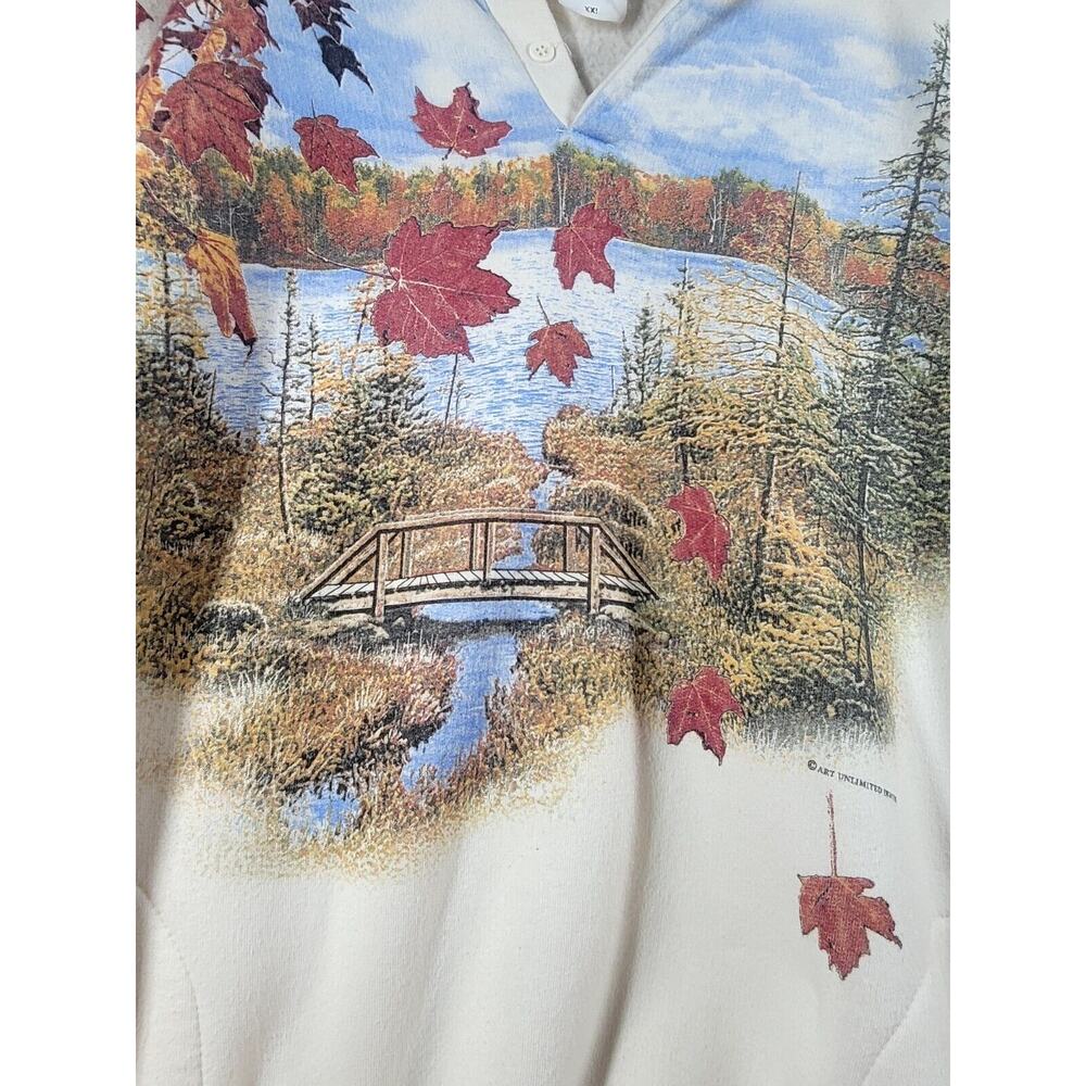 Vintage Art Unlimited Sportswear 2X All Over Print Fall Scenic Henley Pockets